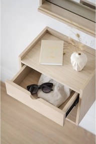 Noptieră în culoare naturală suspendată/cu rafturi din lemn masiv de stejar Hillmond – Rowico