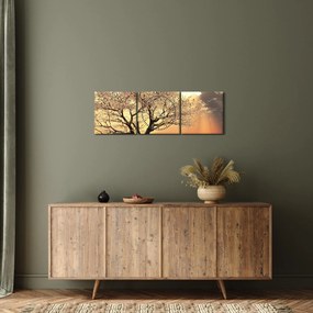 Tablou cu copac pe luncă (cu ceas) (90x30 cm)