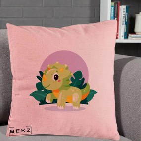 Perna Decorativa Triceratops Kawaii Verde, 40x40 cm, Roz, Husa Detasabila, Perna Inclusa, BEKZ®