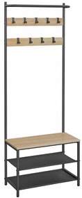 Perete de hol metalic LOFT 180 cm, negru/dub sonoma