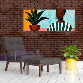 Tablou - Femeie cu floare (120x50 cm)