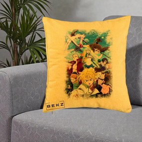 Perna Personalizata Nanatsu no Taizai Cele Sapte Pacate Mortale Anime, 40x40 cm, Galben, Husa Detasabila, Perna Inclusa, BEKZ®