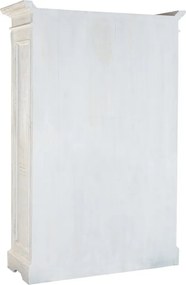 Vitrină clasică din lemn masiv de mango, alb, cu 2 uși vitrate, 3 rafturi și console sculptate, finisaj antichizat, 210 x 140 x 55 cm, „Blanco”