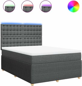 vidaXL Pat box spring cu saltea, gri închis, 140x190 cm, textil