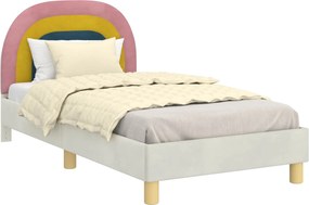 vidaXL Cadru de pat pentru copii cu spătar Crem 80 x 160 cm Catifea