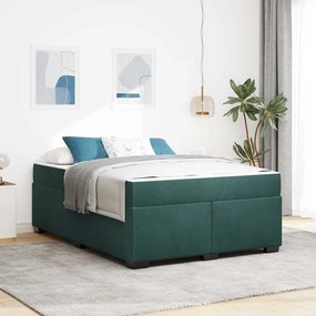 vidaXL Cadru de pat cu saltea Altele Verde închis 140 x 200 cm Catifea