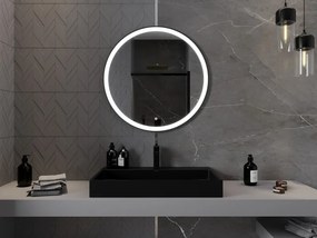 Mexen Esso oglindă de baie iluminată, rotundă 80 cm, LED 6000K, antiaburire, ramă neagră - 9825-080-080-611-70