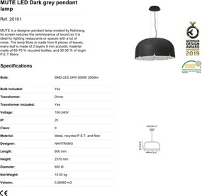 Lustra LED moderna design eco Ø80cm MUTE 3000K gri inchis / gri