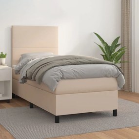 3142700 vidaXL Pat box spring cu saltea, cappuccino, 90x190 cm piele ecologică