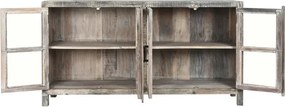Bufet din lemn reciclat, natur, cu 4 uși vitrate și mânere din metal negru, aspect rustic, finisaj natural, 90 x 170 x 40 cm, „Valmira”