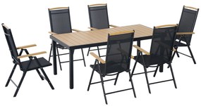 Set 7 Piese Mobilier de Gradina cu Masa Dreptunghiulara Outsunny, Negru | Aosom Romania