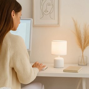 Lampa de masa ceramica si abajur alba Daphni
