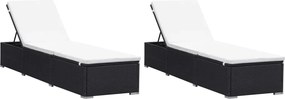 vidaXL Șezlonguri cu perne, 2 buc., negru, poliratan