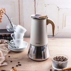 Aparat electric de cafea espresso cubanez Klausberg KB 7997, 600 ml, 12 cesti, Supapa de siguranta, Otel, Inductie, Bej