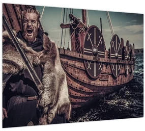 Tablou pe sticlă - Războinic viking (70x50 cm)