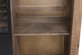 Vitrină bar din lemn masiv de mango și metal, 115 x 45 x 190 cm, finisaj natural, „Bottle Rack"