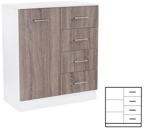Comodă Miami cu 1 ușă și 4 sertare 80x92 cm stejar York-alb