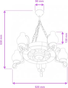 Brilagi - Candelabru suspendat pe lanț ROATA, 5 x E14 (max. 40 W), 230 V, Ø 50 cm, fag/nuc