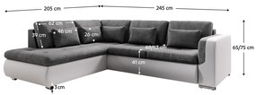 Canapea extensibilă, alb/gri, stânga, FURUD L ROH