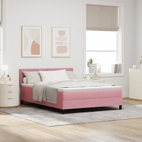 vidaXL Pat box spring cu saltea &amp; LED, roz, 160x200 cm, catifea
