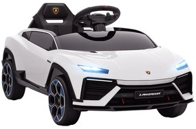 AIYAPLAY Mașină Electrică pentru Copii Licență Lamborghini cu Claxon și Telecomandă, 101.5x49x43 cm, Albă | Aosom Romania