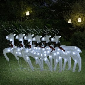 Reni de Crăciun, 6 buc., alb, 120 LED-uri