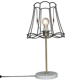 Lampă de masă retro din alamă cu abajur Granny Frame negru 30 cm - Kaso