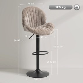 HOMCOM Set de 2 scaune de bar formă de cochilie, spătar, înălțime reglabilă și suport pentru picioare, cadru din oțel, maro | Aosom Romania