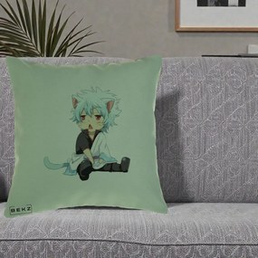 Perna Personalizata Gintama Gintoki Chibi Pisica, 40x40 cm, Verde, Husa Detasabila, Perna Inclusa, BEKZ®