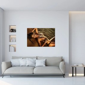Tablou cu femeia întinsă pe plajă (90x60 cm)