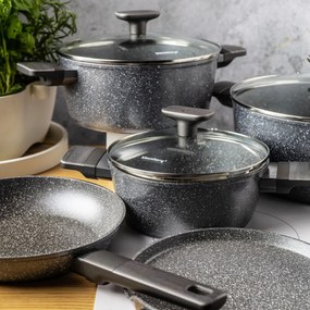 Set oale și tigăi cu capace, strat antiaderent, Klausberg KB7832 – 12 piese, 16–28 cm, compatibil inducție, gri