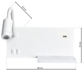 Aplică LED Wall SHELF 1xLED/4W+1xLED/5W+1xLED/2W/230V albă + port USB