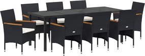 vidaXL Set de masă pentru grădină cu pernă 9 pcs Negru poliratan