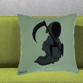 Perna Decorativa Moartea cu Coasa Grim Reaper Halloween, 40x40 cm, Verde, Husa Detasabila, Perna Inclusa, BEKZ®