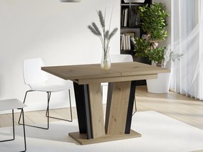 Masă sufragerie extensibilă Ledysa II (Stejar artisan + Negru) (pentru 2-6 persoane). 1105389