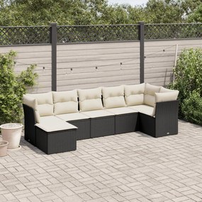 vidaXL Set canapele de grădină cu perne, 7 piese, negru, poliratan
