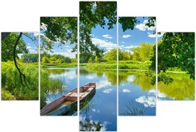 Tablou cu râu de vară și barcă (150x105 cm)