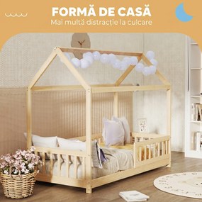 HOMCOM Pat pentru Copii din Lemn de Pin, 96x195x165 cm, Culoare Lemn | Aosom Romania