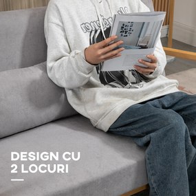 Canapea cu 2 locuri moderna din Lemn cu perne, tasatura cu efect de catifea, 122x71x76 cm, Gri HOMCOM | Aosom Romania