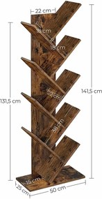 RAI37 - Rafturi, etajera 50x25x141 cm, bibioteca pentru birou, living, hol, dormitor, stil industrial - Maro