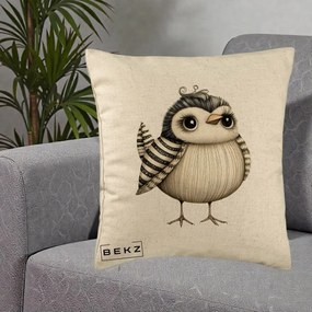 Perna Decorativa Pui Elegant Alb-Negru, 40x40 cm, Bej, Husa Detasabila, Perna Inclusa, BEKZ®