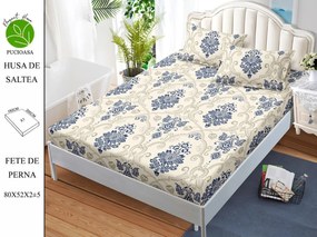 Husa de pat cu elastic 180x200 din Bumbac Finet + 2 Fete de Perna - Albastru Royal