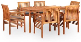 Set mobilier de exterior cu perne 7 piese, lemn masiv de acacia Gri, 7, 6x fotoliu + masa, Morke gra