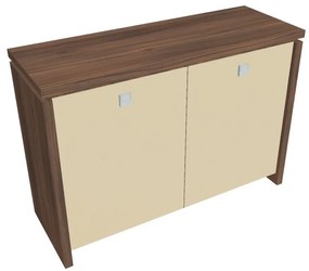 Dulap mic Verno 128 x 46 x 90 cm, uși de sticlă, nuc / vanilie