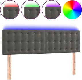 vidaXL Tăblie de pat cu LED, gri închis, 144x5x78/88 cm, catifea