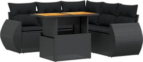 vidaXL Set mobilier de grădină cu perne, 6 piese, negru, poliratan