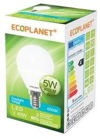 Bec LED Ecoplanet glob mic G45, E14, 5W (40W), 450 LM, A+, lumina rece 6500K, Mat Lumina rece - 6500K, 1 buc