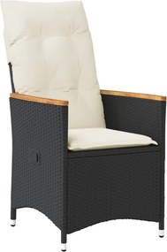 vidaXL Scaun de grădină rabatabil cu perne, negru, poliratan