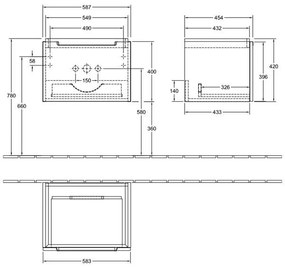 Mobilier suspendat Villeroy & Boch, Subway 2.0, pentru lavoare incastrabile, 58,7 x 45,4 cm, alb lucios