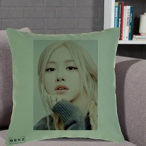 Perna Personalizata K-pop BLACKPINK Rose cu Jucarie de Plus, 40x40 cm, Verde, Husa Detasabila, Perna Inclusa, BEKZ®
